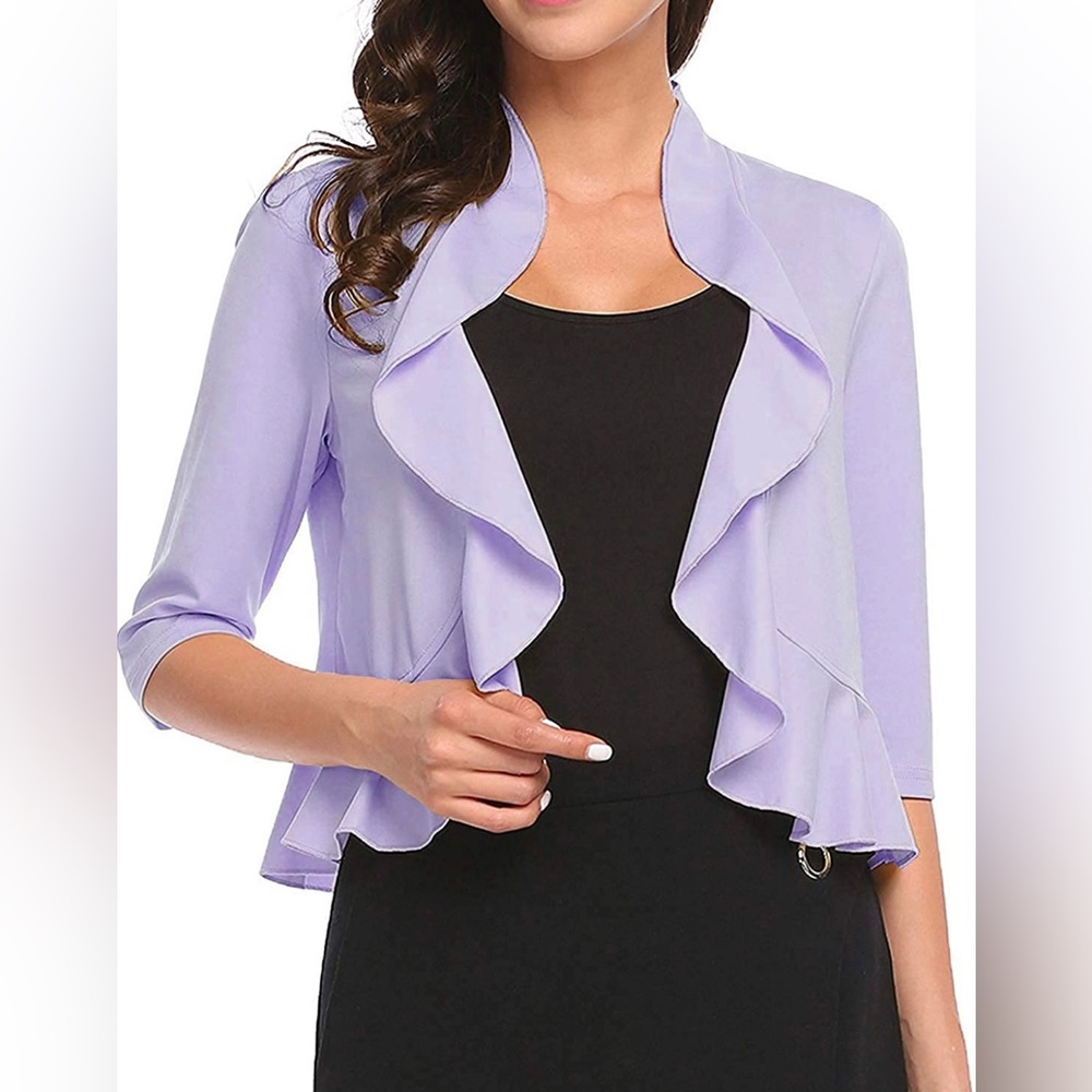 Women’s 3/4 Sleeve Cropped Bolero Shrug Open Front Cardigan Sz L NWT lilac